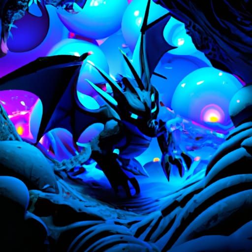 Blue Dragon Guarding Treasure: 3D Digital Art