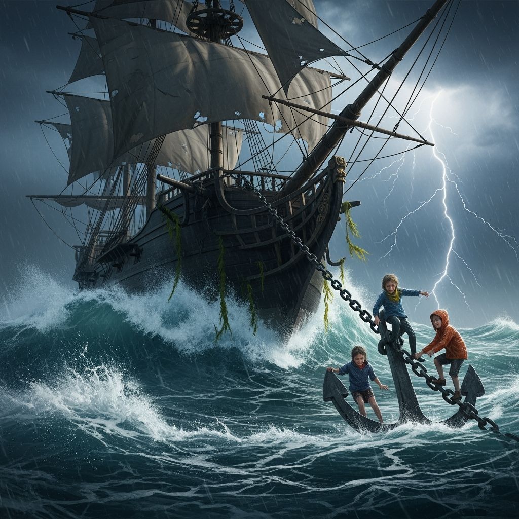 Dark Pirate Ship on Stormy Sea, Digital Art