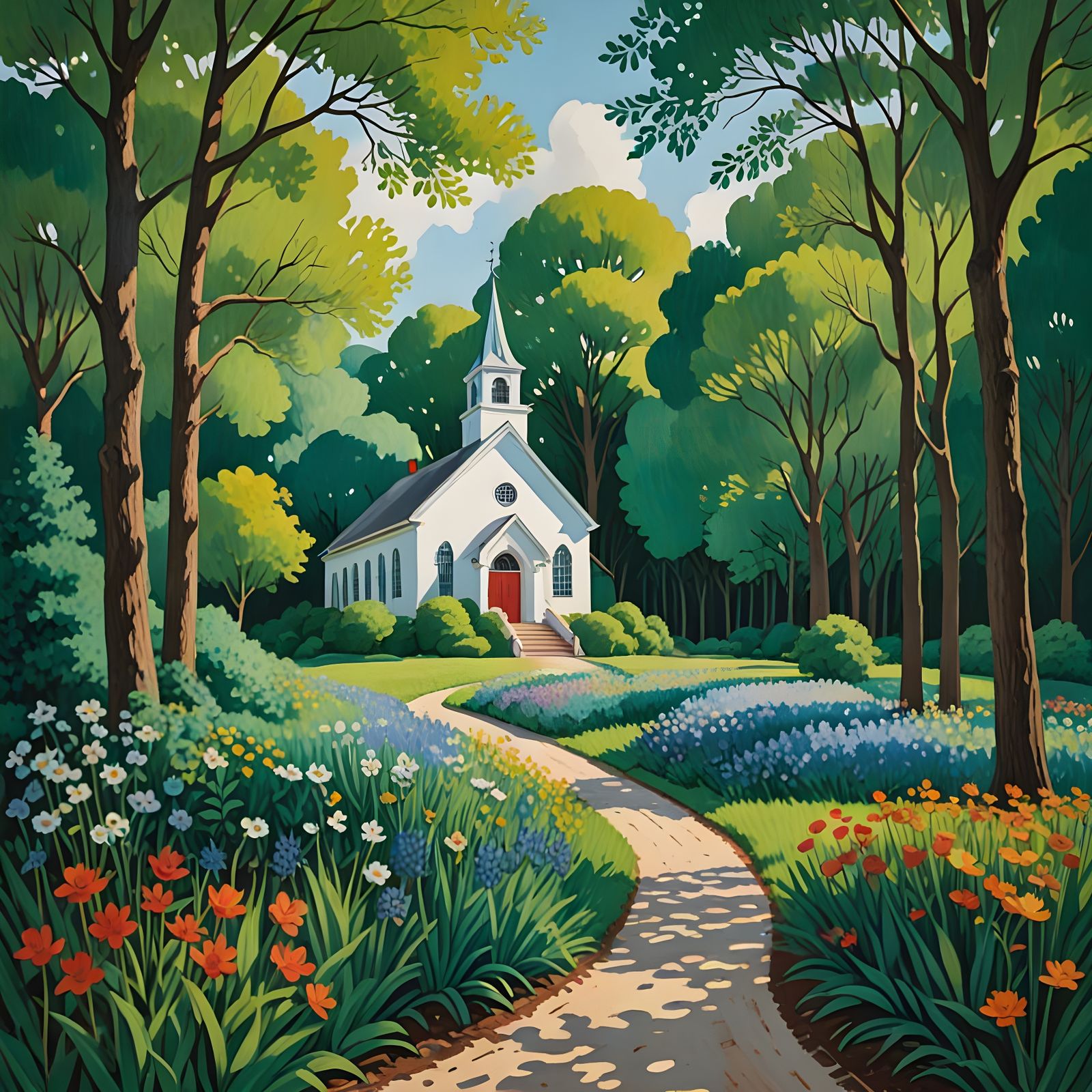 Ethereal Country Church in a Vibrant Impressionist Masterpie...