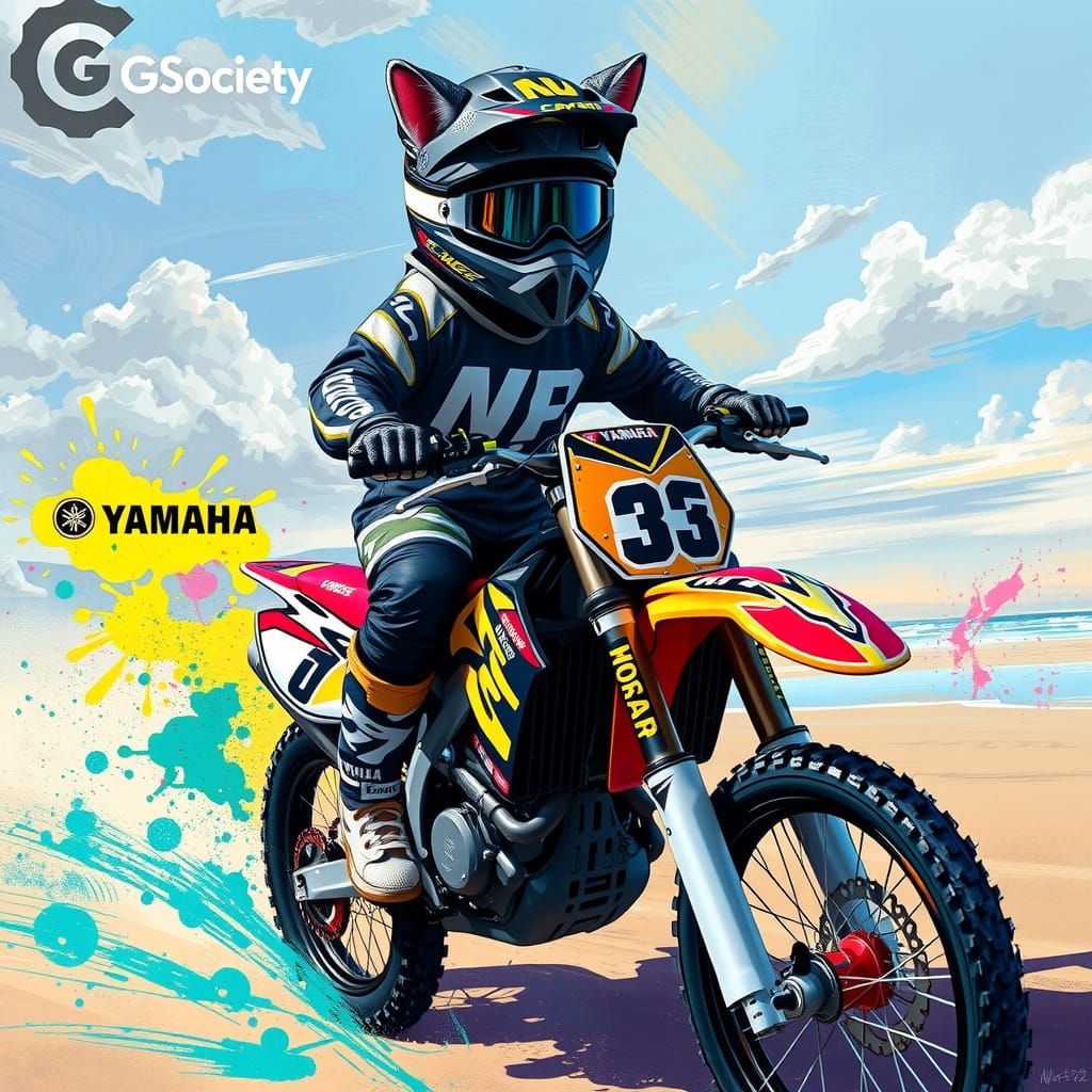 Vibrant Anime Neko Rider on Yamaha Enduro Bike