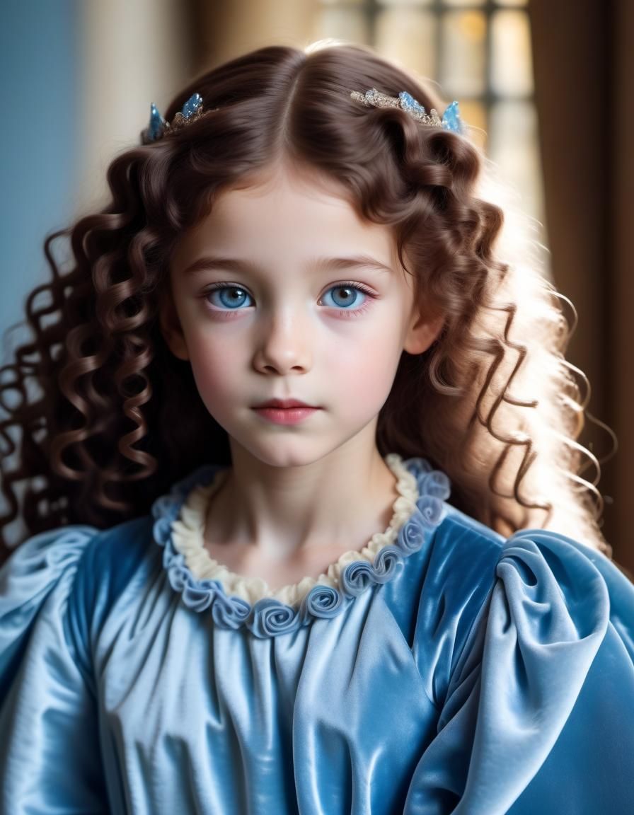 Beautiful Princess with Ringlets in Velvet Gown