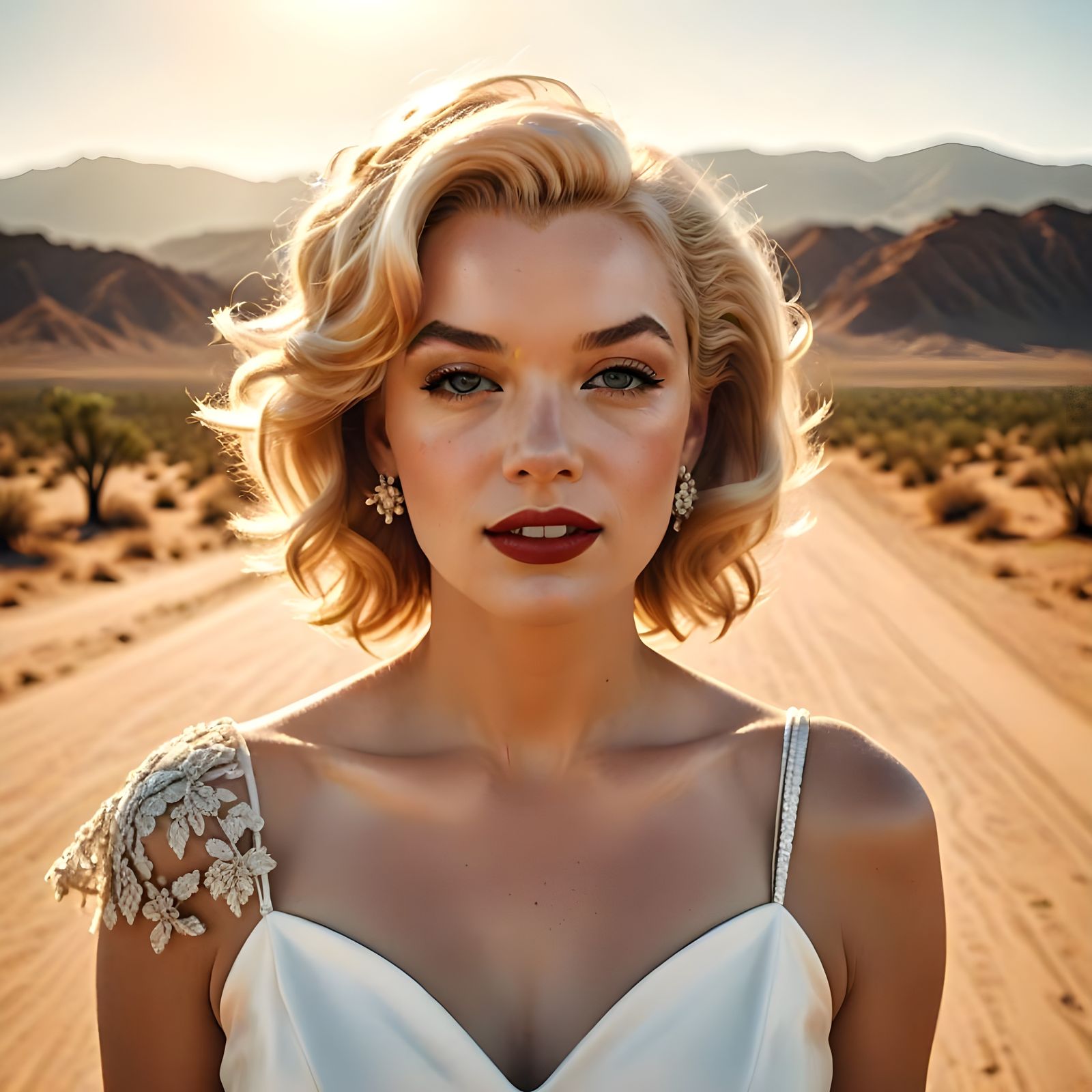 Marilyn Monroe Inspired Woman in a White Dress Along Desert ...