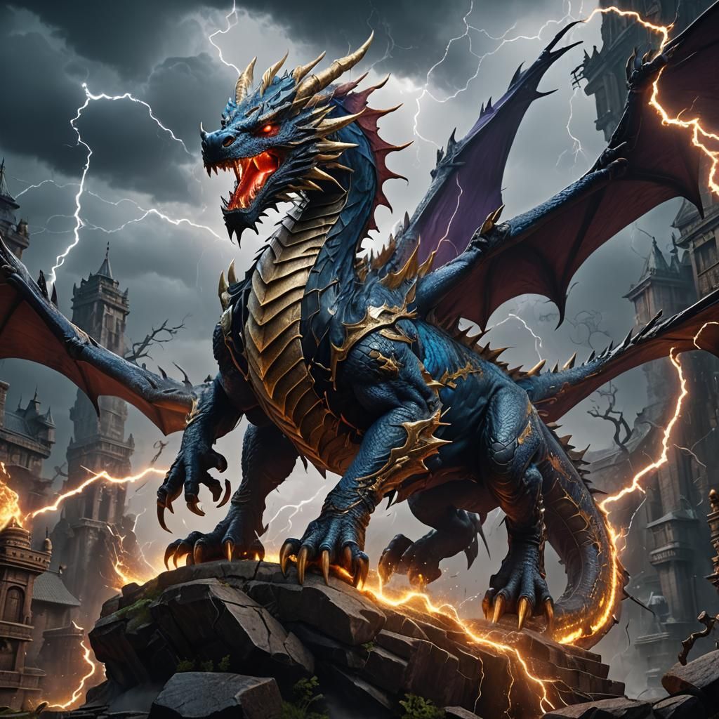 Fantastical Lightning Dragon in Detailed Matte Painting