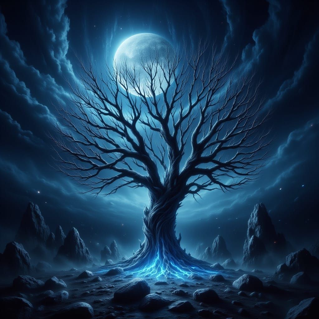Mystical Tree of Life Bathed in Moonlight
