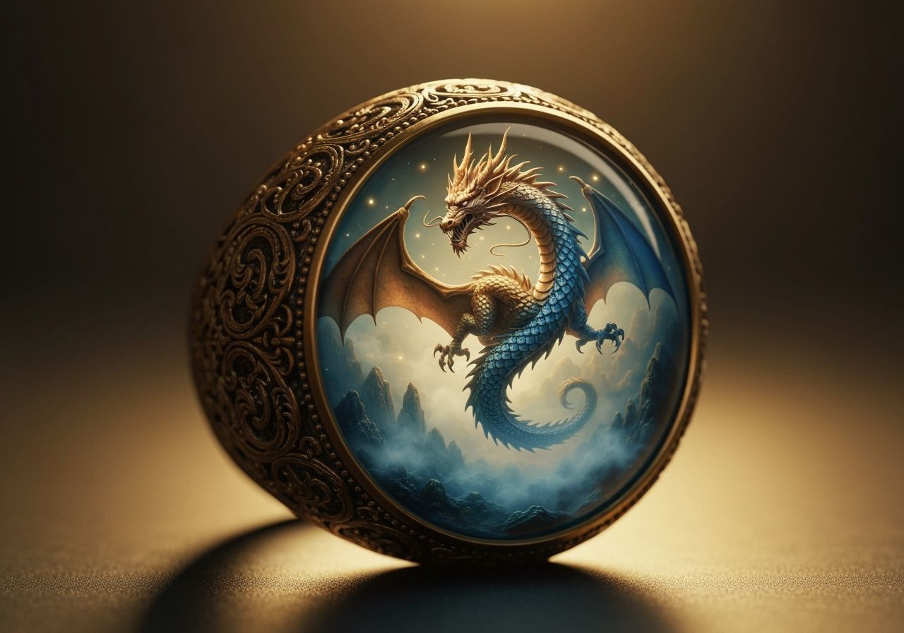 Ornate Resin Ring with Encapsulated Dragon