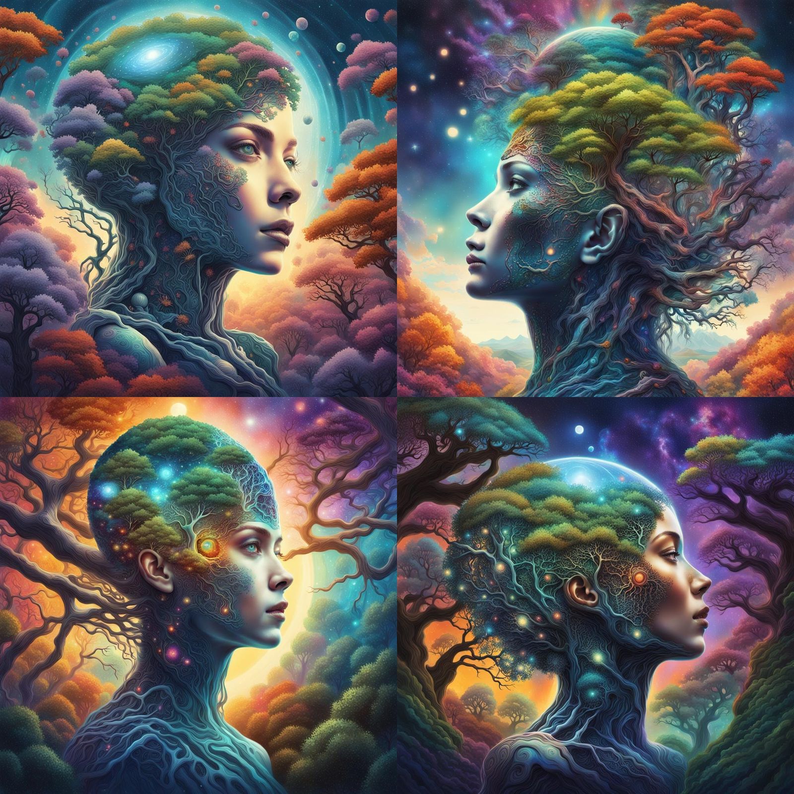 Psychedelic Robot Woman Sees Universe: Fantasy Art