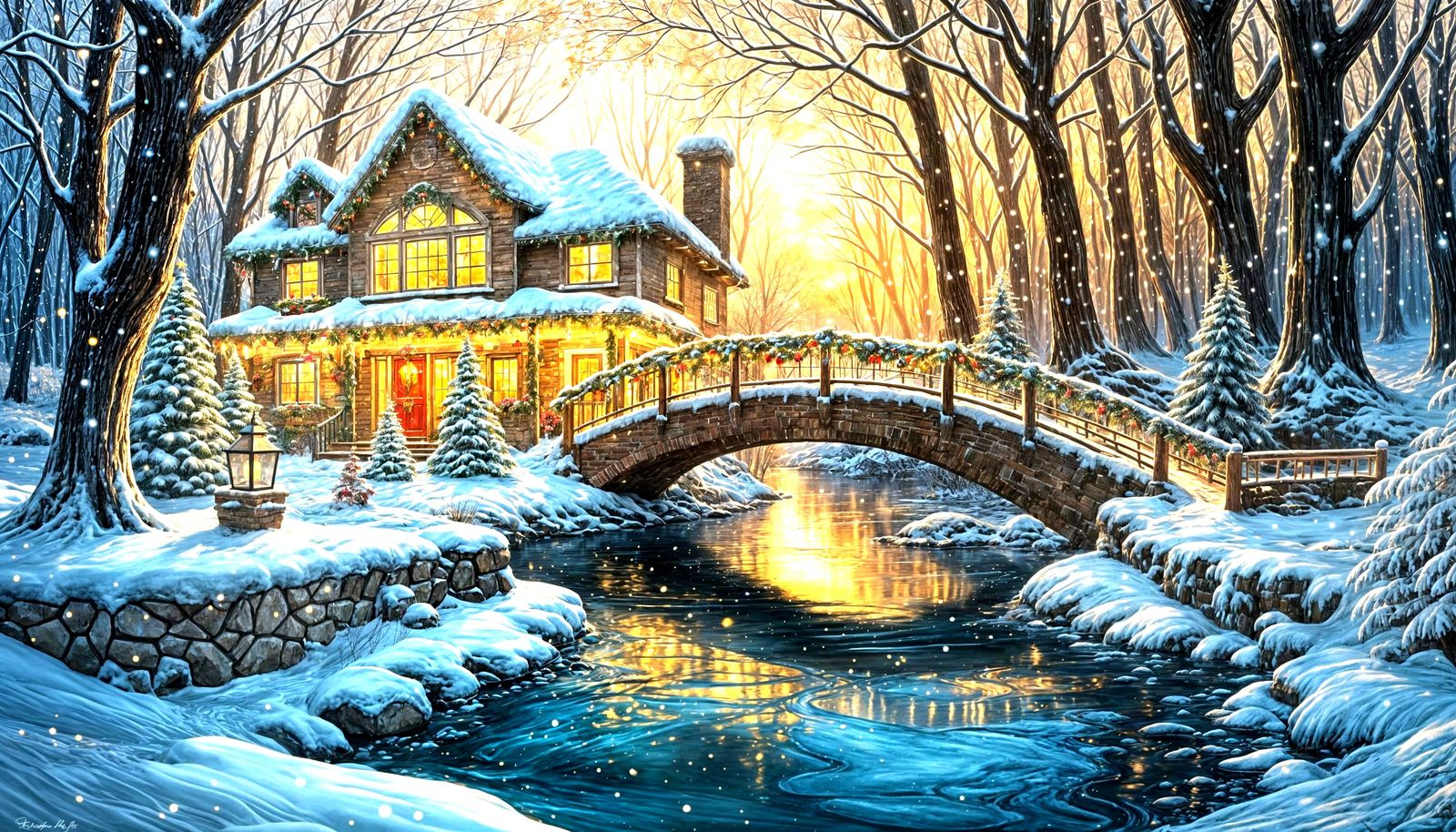 Christmas Lights in Winter Woods: a Hyperrealistic Scene