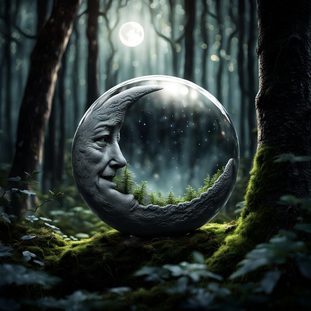 Glass Moon in Enchanted Forest: Mystical Render