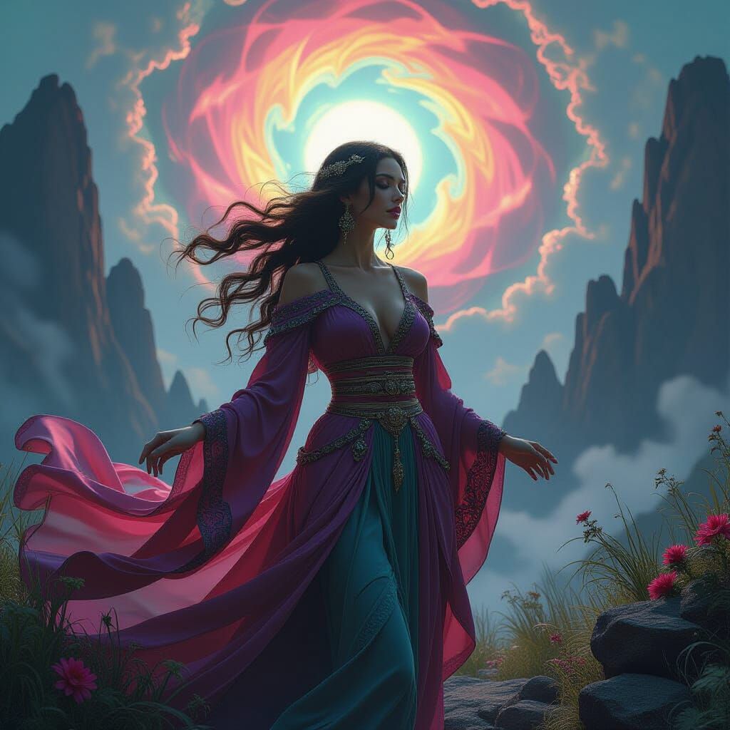 Dreamlike Woman in Surreal Landscape, Fantasy Concept Art