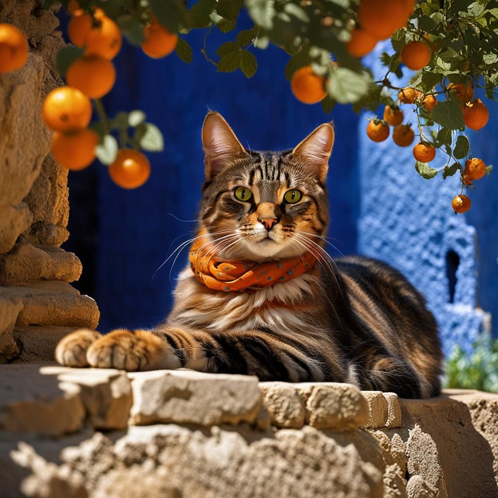Cat Lounging Among Greek Ruins in Photo Style