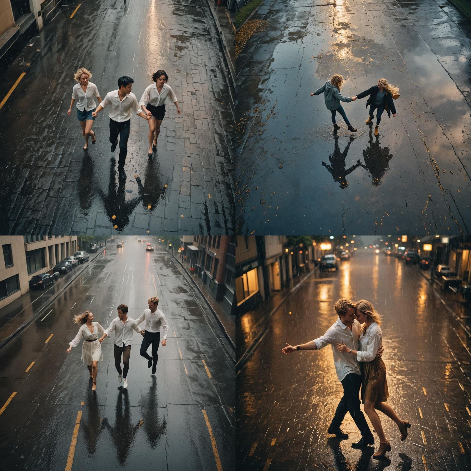Romantic Couple Dancing in Rain: Cinematic Film Still