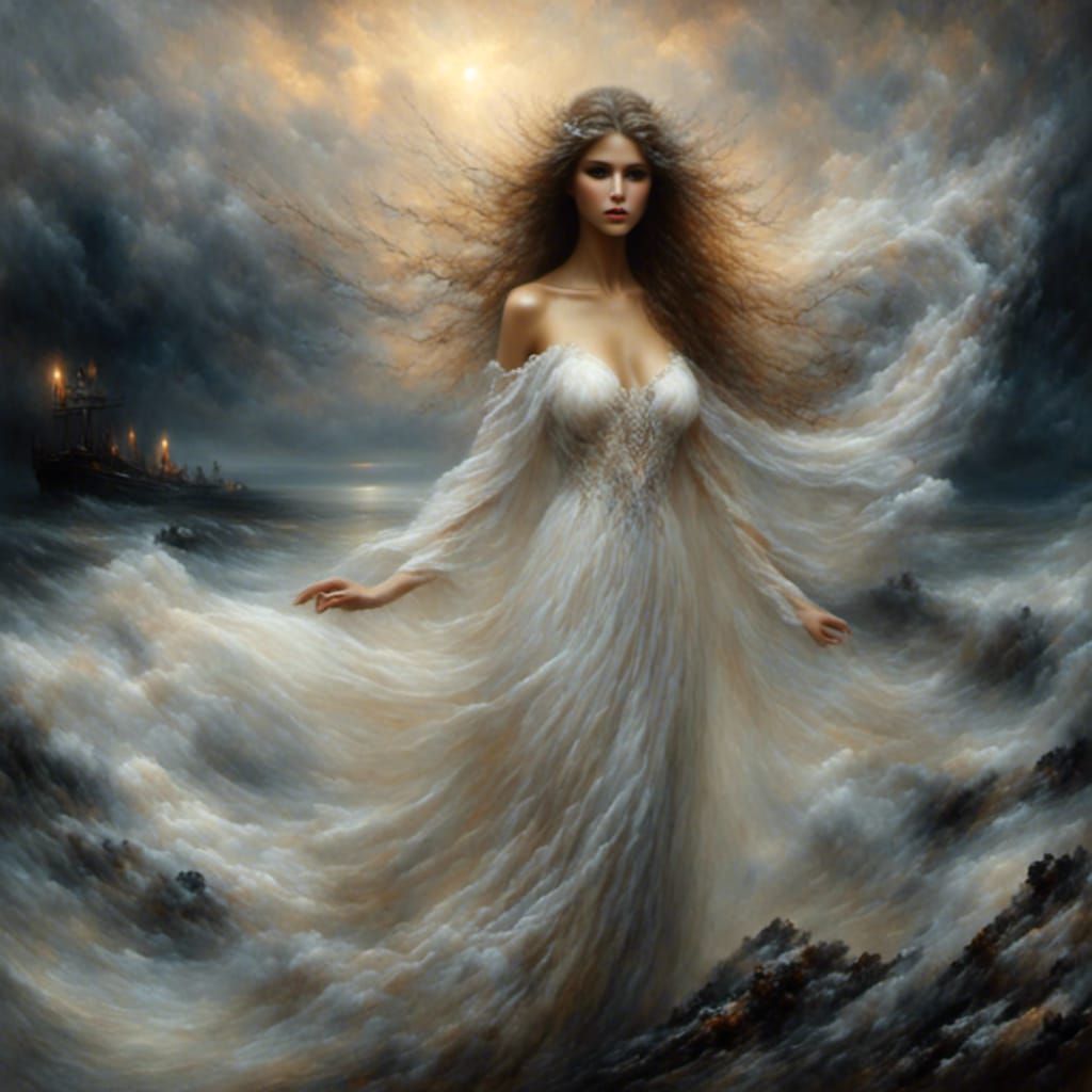 Ethereal Angel in Dark Fantasy Landscape