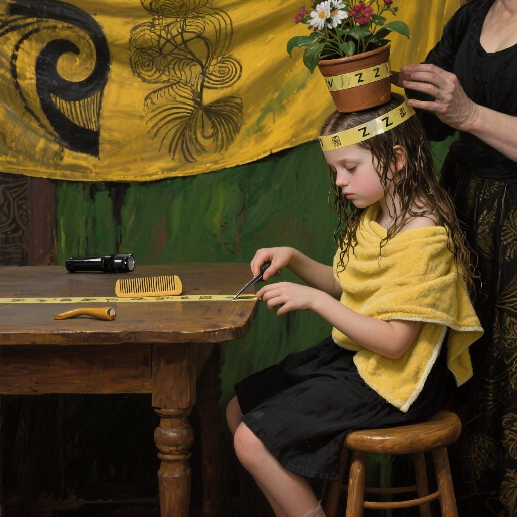 Girl's Haircut with Tape, in Romantic Goth Style