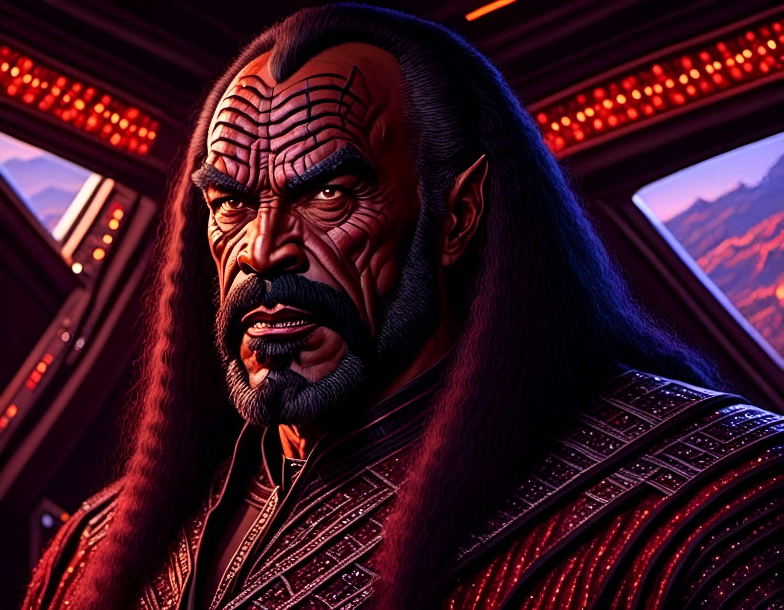 Klingon Officer on Bridge as Detailed Oil Painting