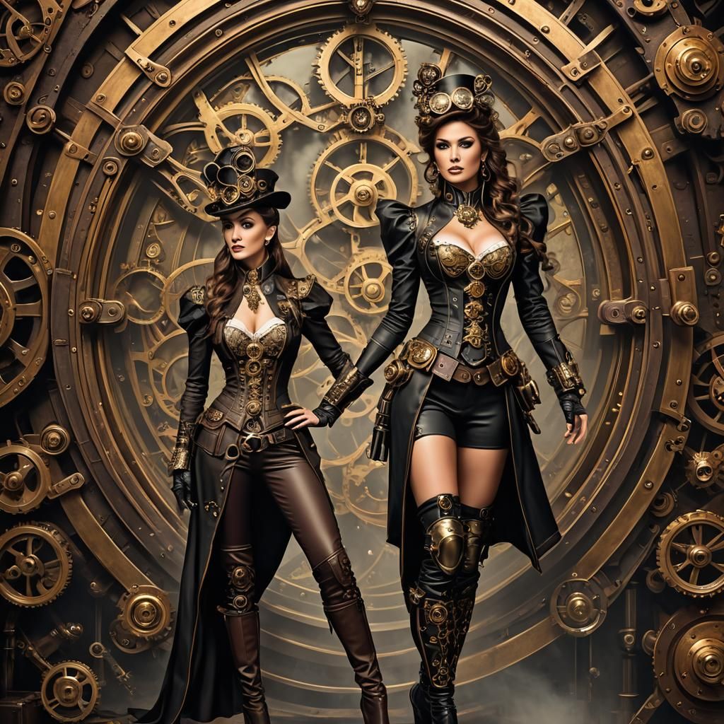 Enchanting Steampunk Woman Poses for Vintage Centerfold