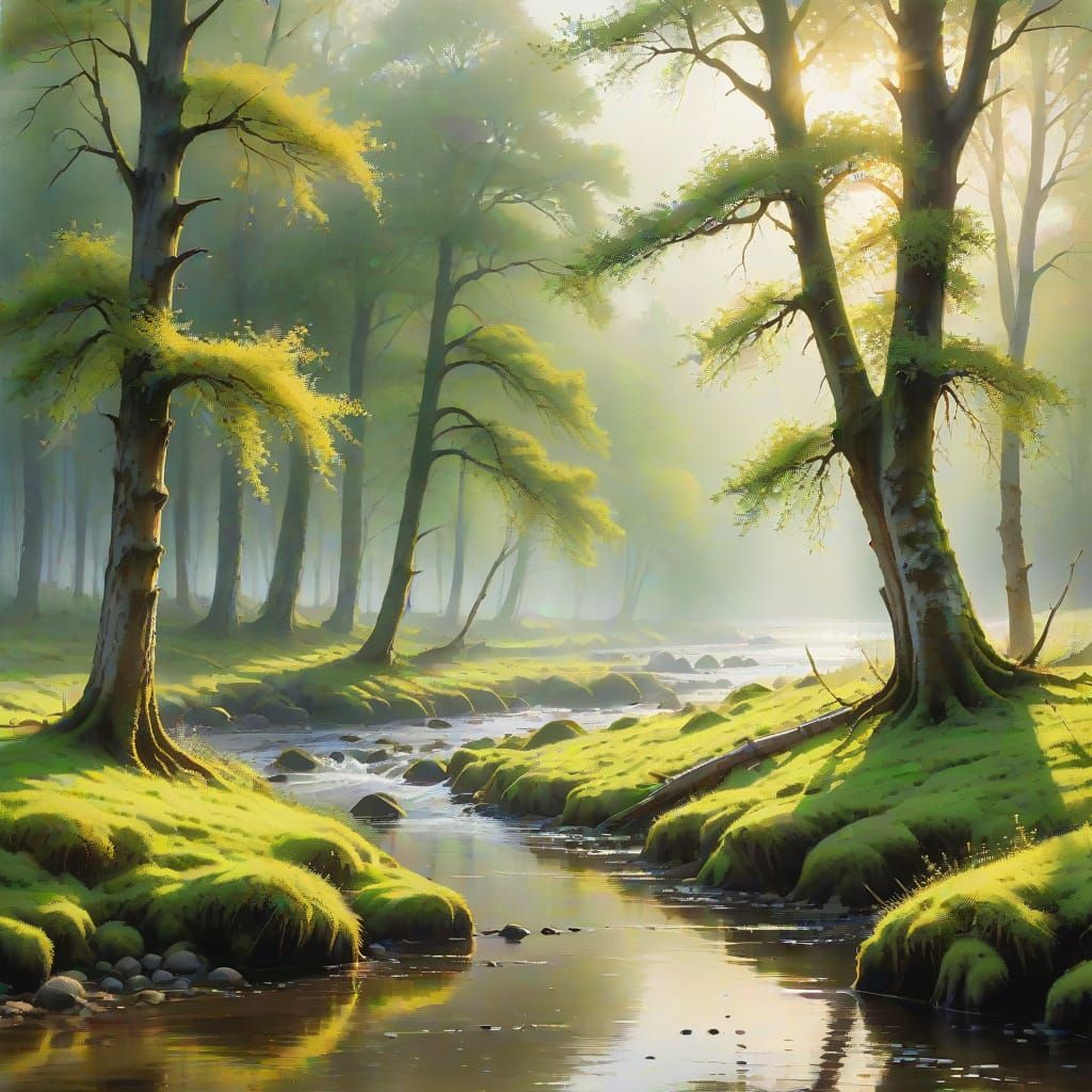 River bank in the morning haze