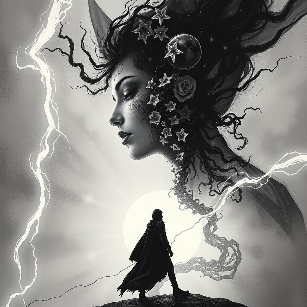 Surreal Silver Silhouette in a Vibrant Aesthetic