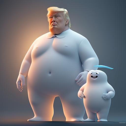Trump as Whale-Marshmallow Man: Pixar-Style 3D Art