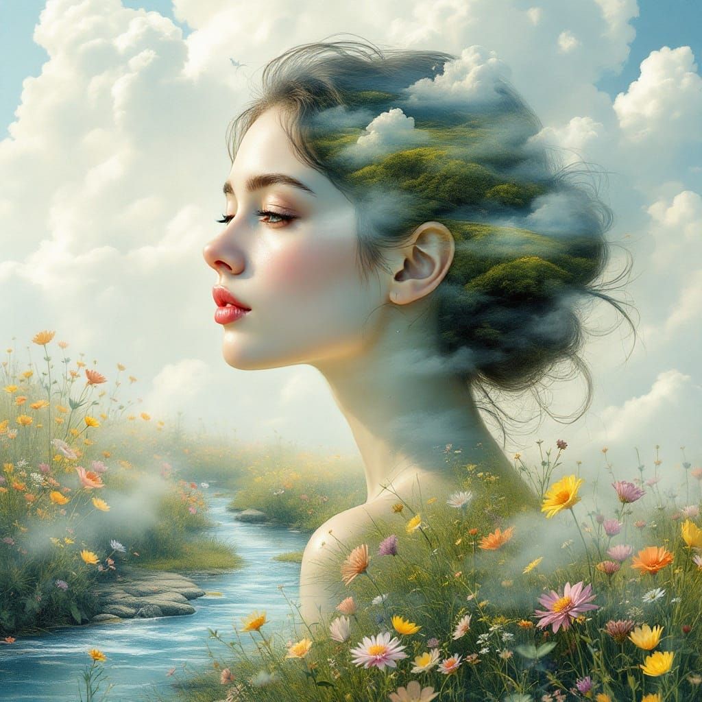 Ethereal Portrait in Whimsical, Dreamy Landscape