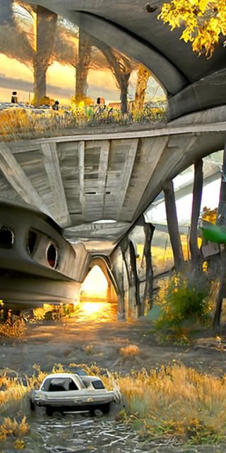 Apocalyptic Hideout Under Bridge in Digital Art