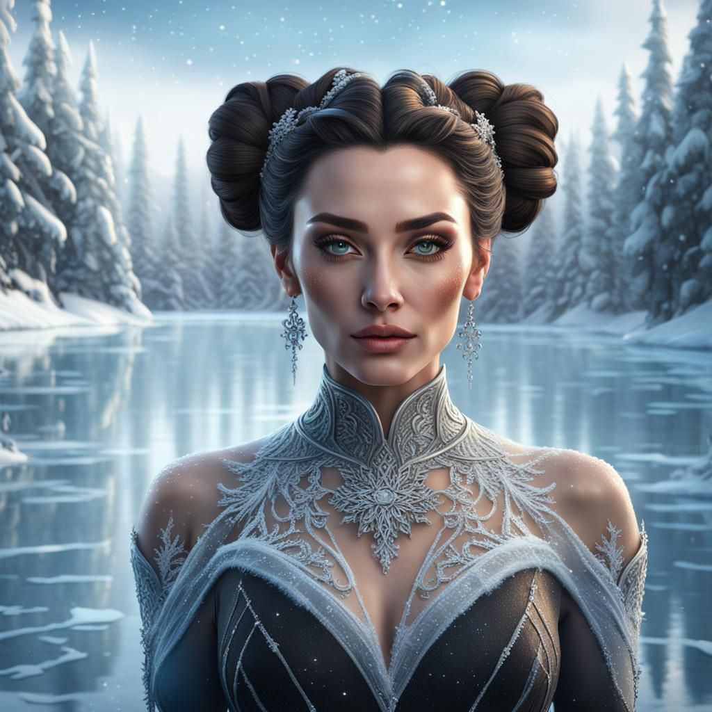 Woman Ice Skating in Winter Wonderland: Fantasy Concept Art