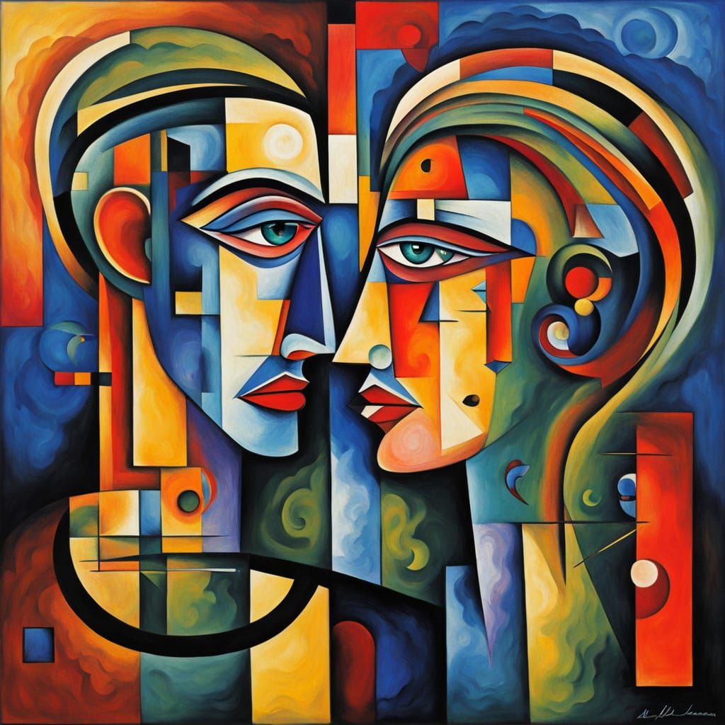 Vibrant Abstract Cubist Portraits in Bold Color