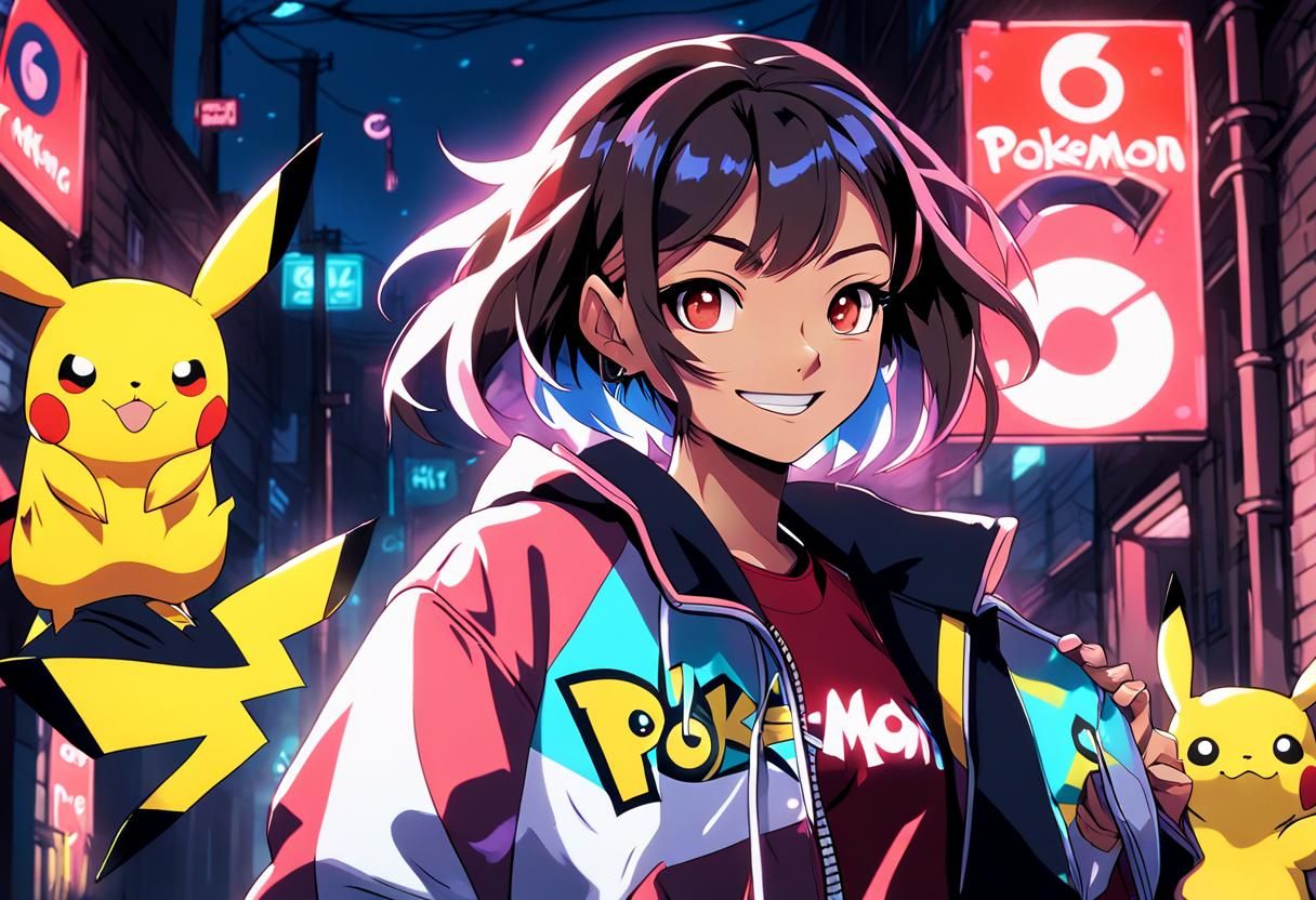 Anime Girl in Alleyway with Pokémon Jacket