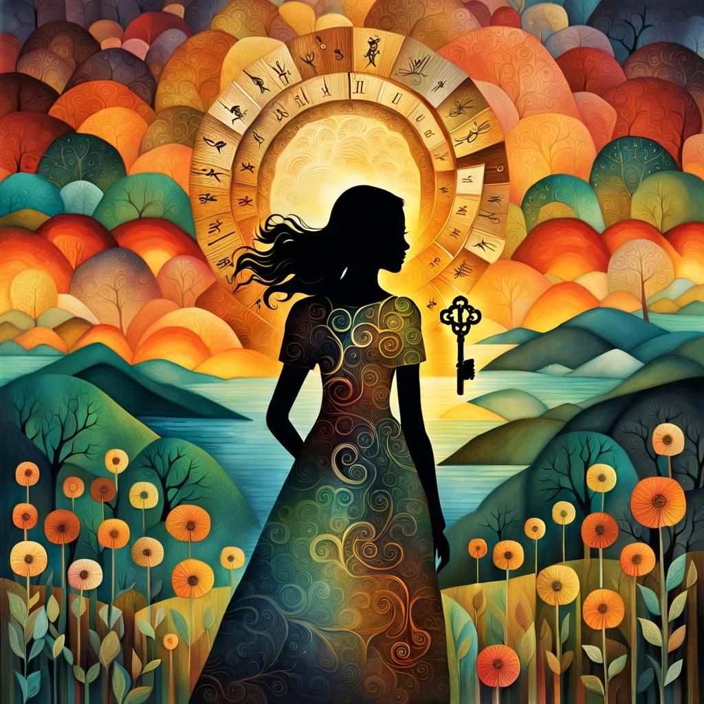 Empowering Collage: Woman with Key to Self-Discovery