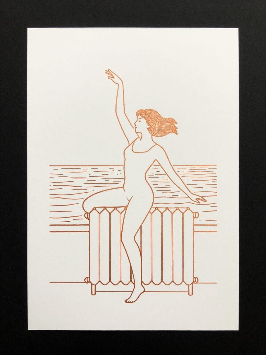 Minimalist Line Art of Dancing Lady by the Sea