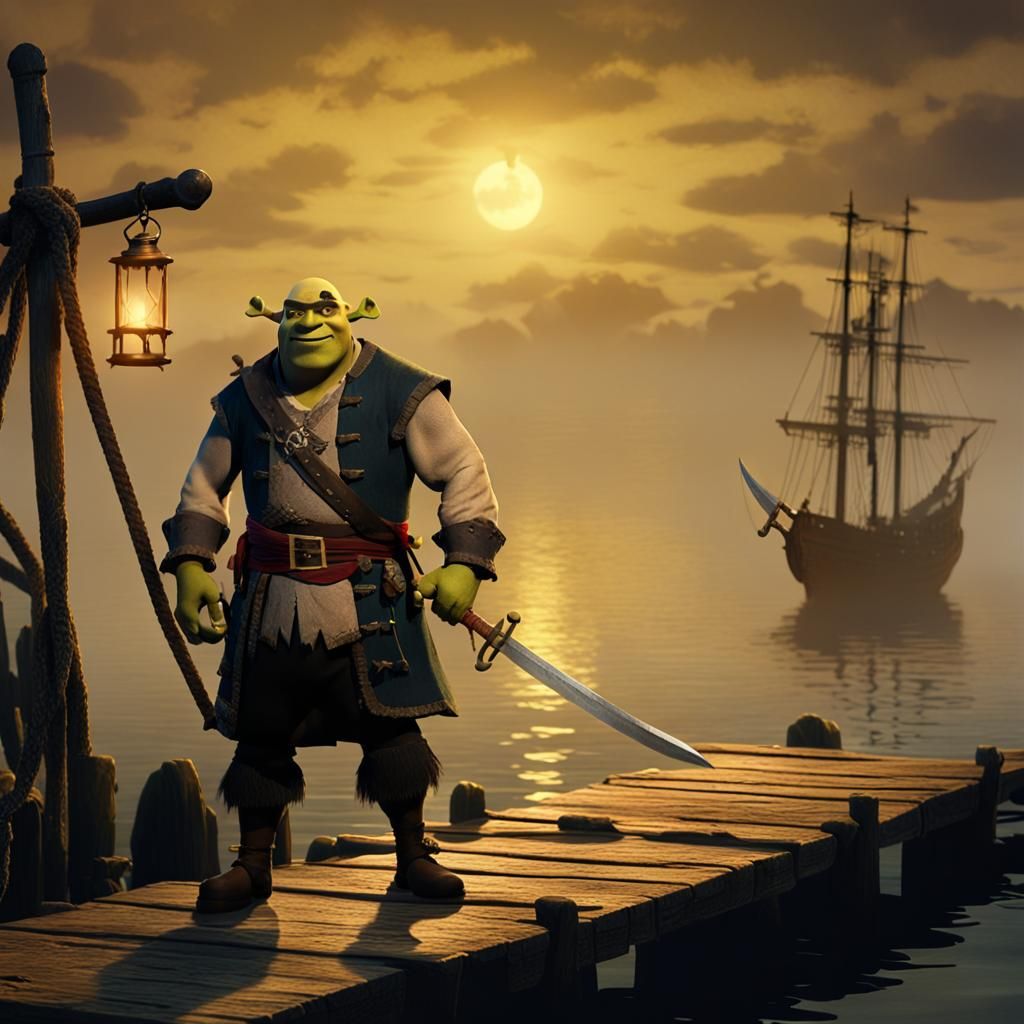 Shrek as Pirate on Misty Dock