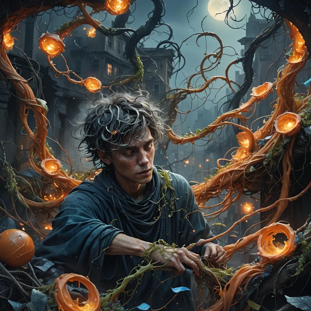 Person Consumed by Trash in Polluted Cityscape