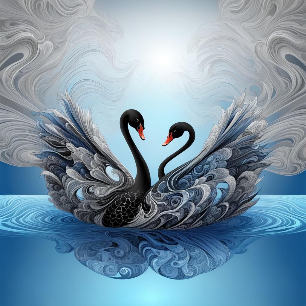 Black Swan in Blue Water with Crystalline Details