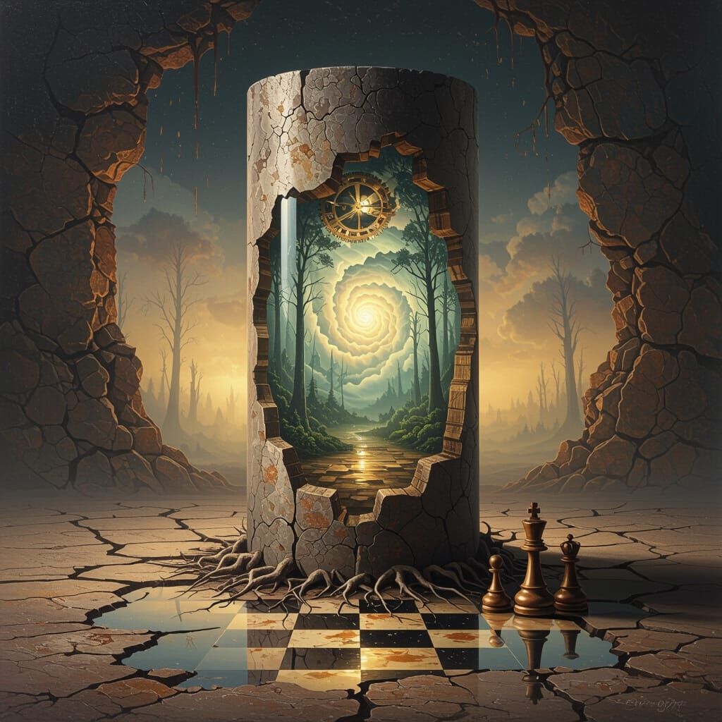 Surreal Fossil Structure with Clockwork Vortex