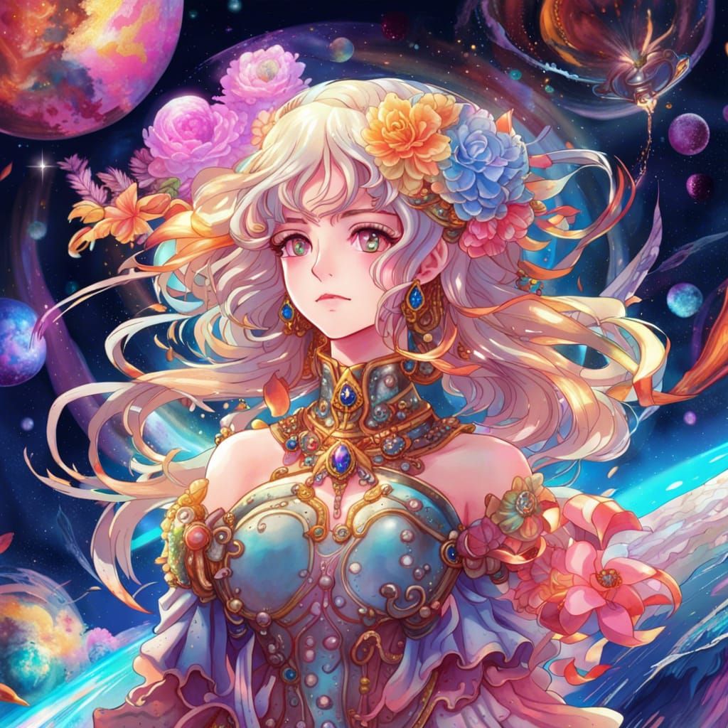 Futuristic Desert Heroine in Baroque Astral Illustration
