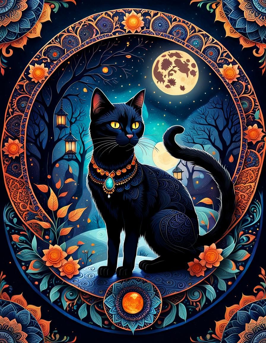 Black Cat Under Full Moon: Bohemian Fairytale