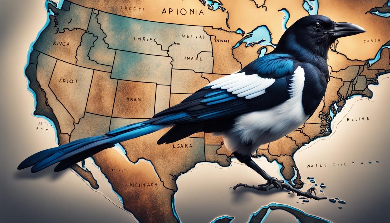 Magpie with US Map: Hyperrealistic Splash Art