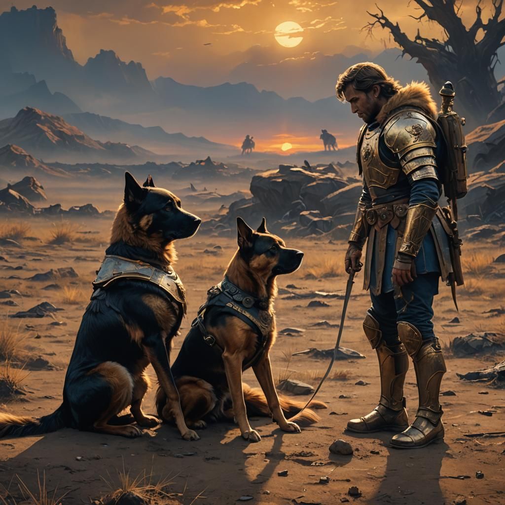 Battlefield Sunset: Man and Dog in Matte Painting
