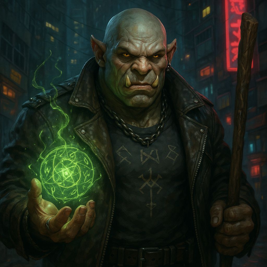 Shadowrun Ogre Spellcaster in Cyberpunk Style