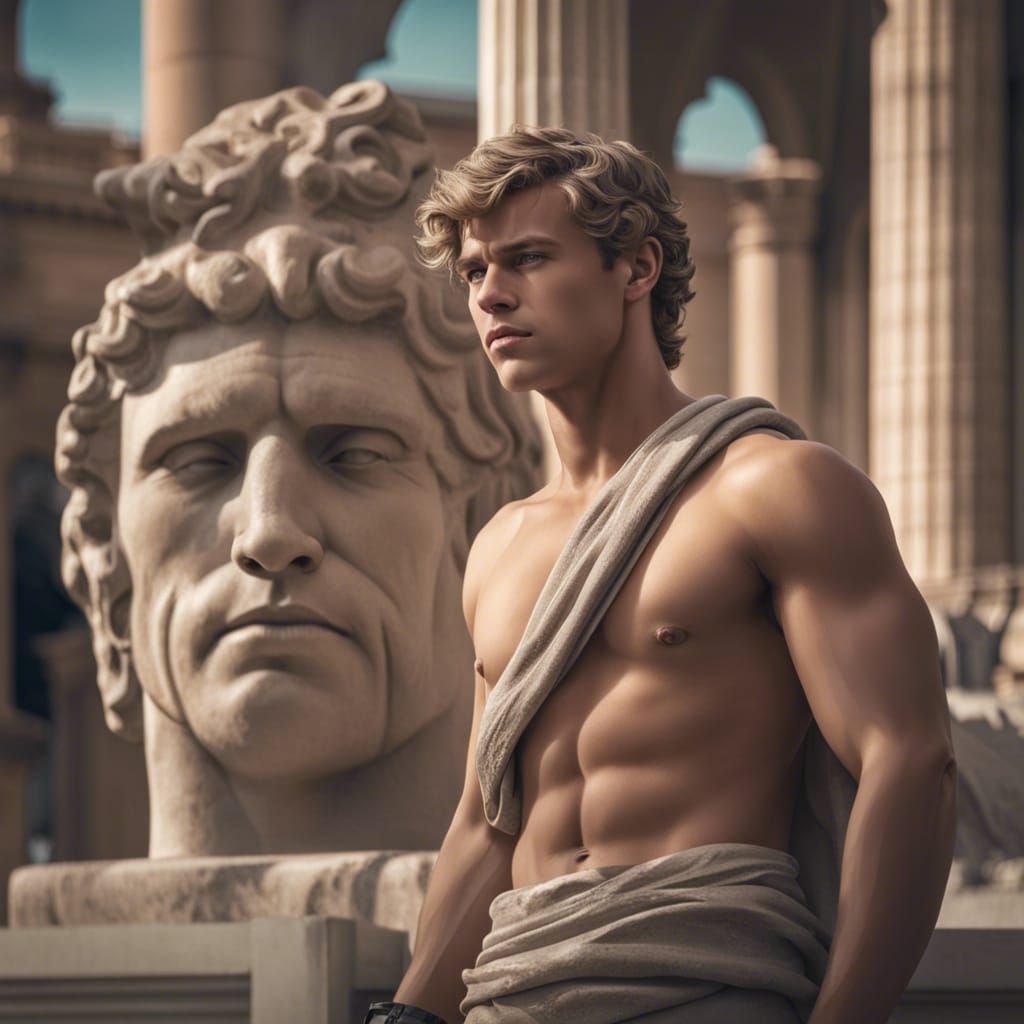 Ash Blonde Man at Ancient Greece Temple