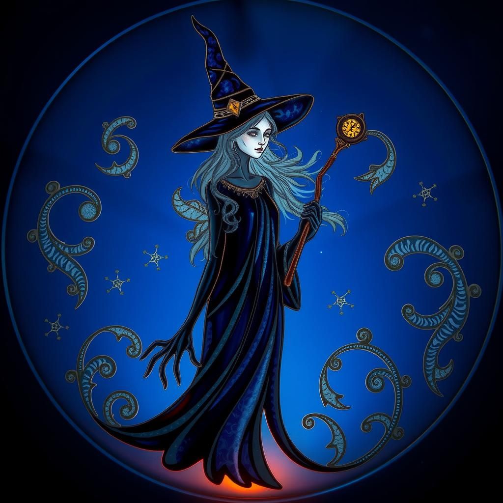 Enamel Glass Witch Figurine in Art Nouveau Style