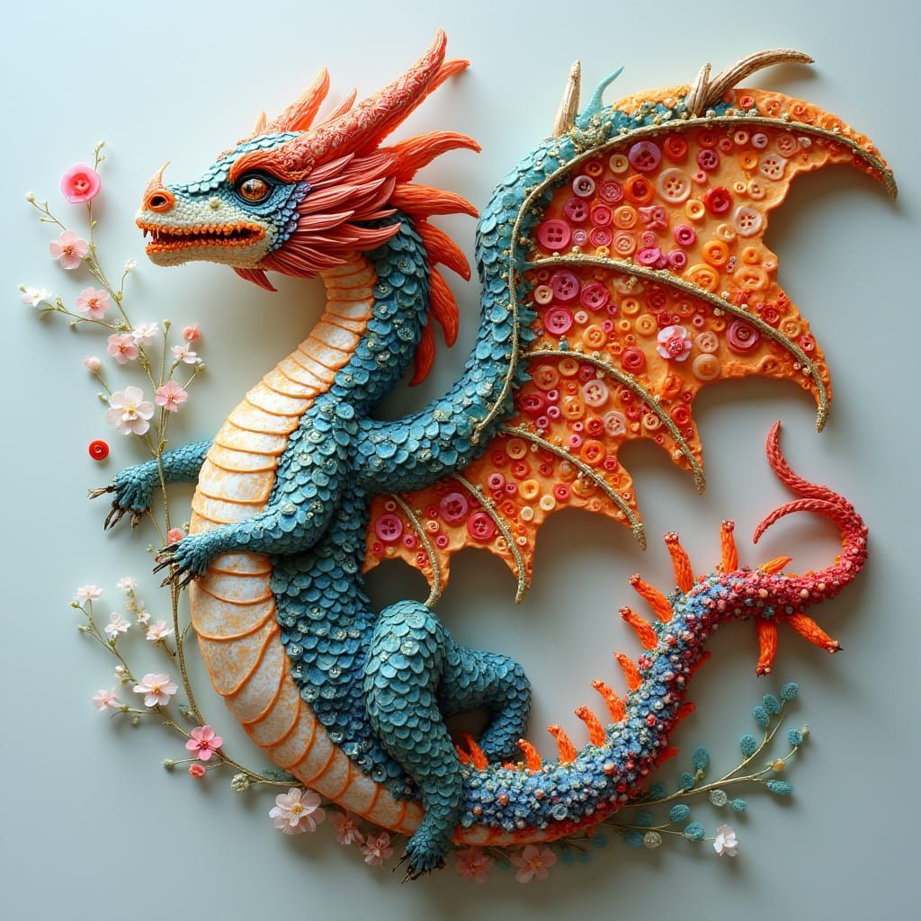 Button Dragon: Whimsical and Fantastical Illustration