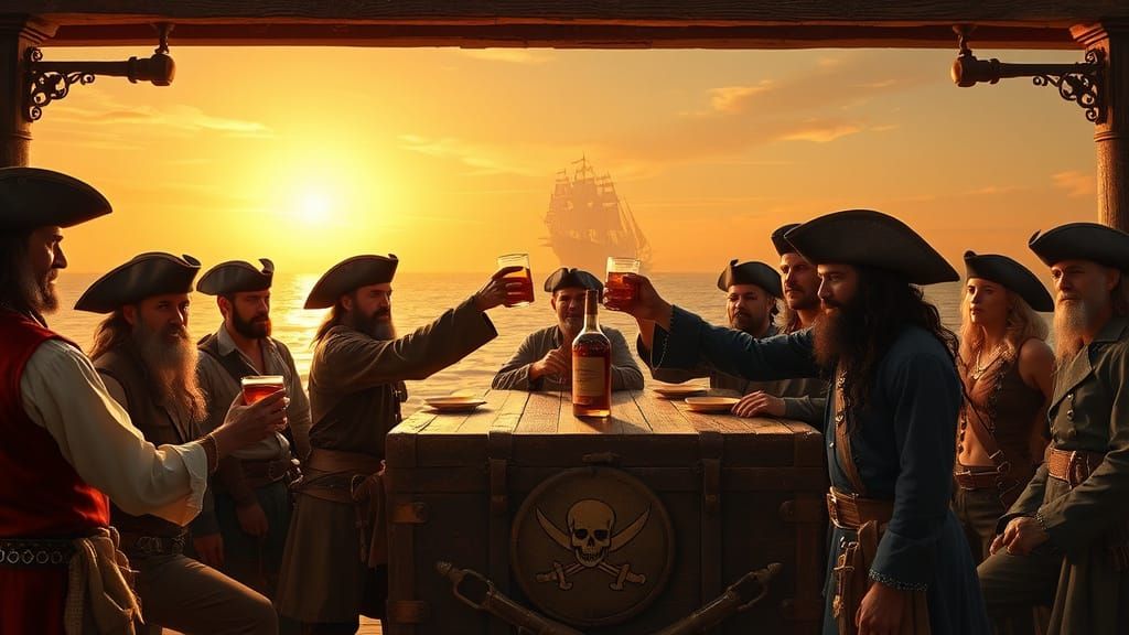 Pirates Raise Cups in Rousing Toast on Sunset Isle
