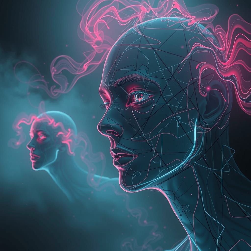 Neon Abyss Faces with Fractal Tessellations