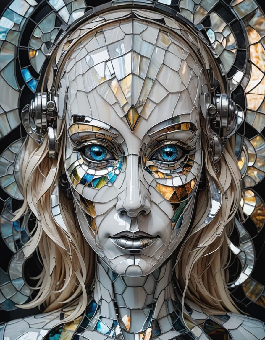 Mesmerizing Stained Glass Robot Face Artwork