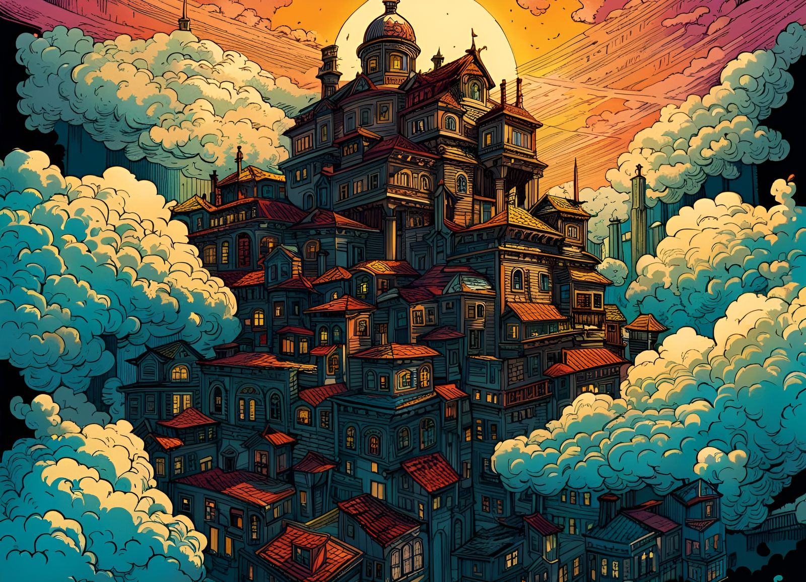 Surreal City in the Clouds: Psychedelic Comic Art
