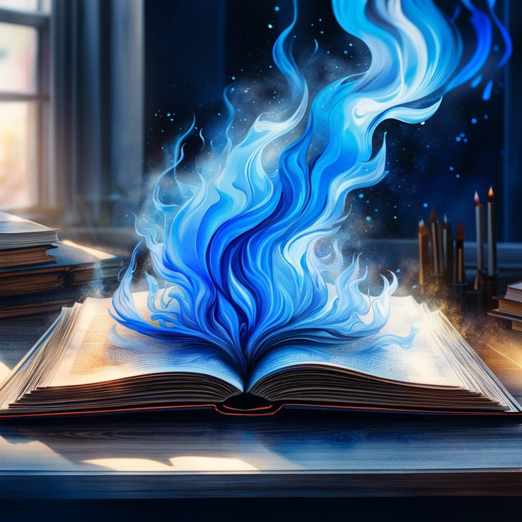 Artistic Blue Flames Erupting from Open Book