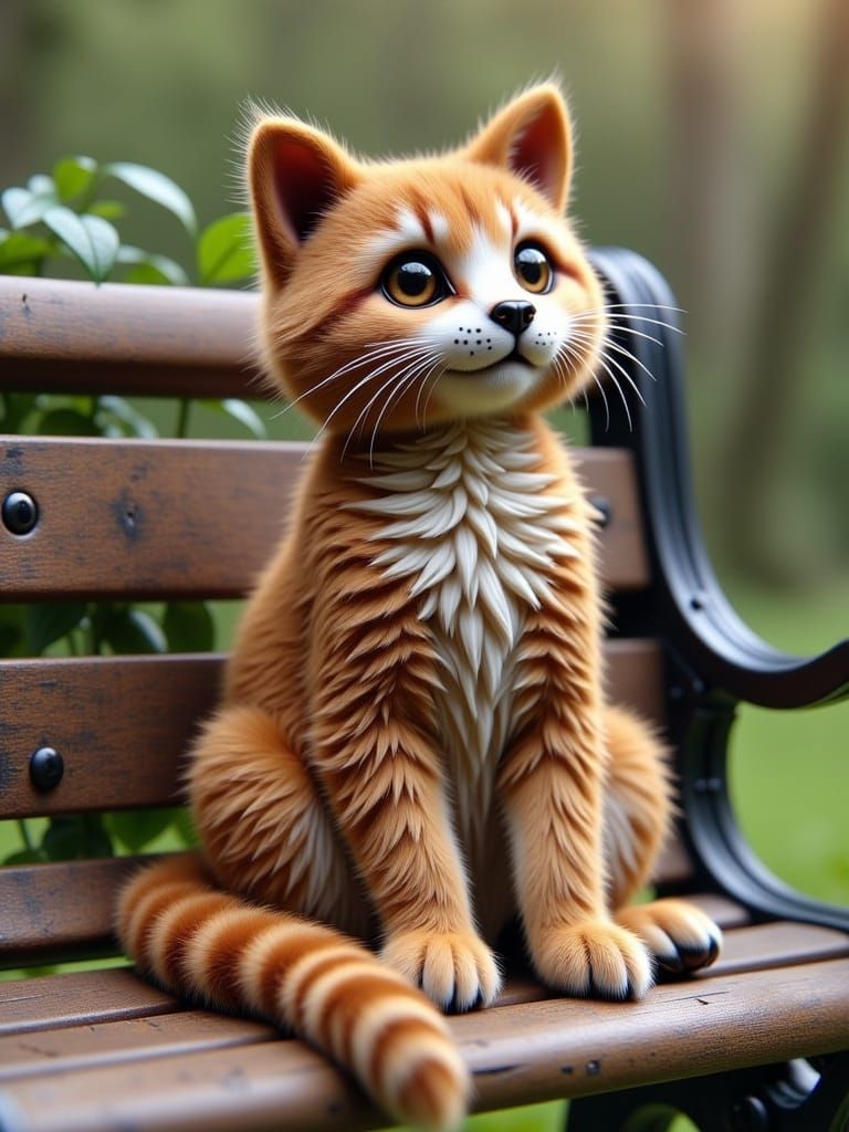 Ragdoll Cat on Park Bench in Vintage Style