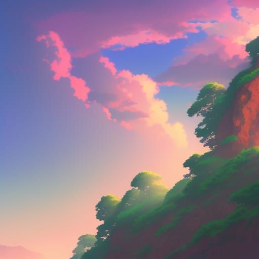 Mountainous Cliffs at Dawn in Anime Style