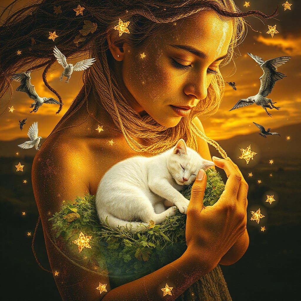 Ethereal Woman with Inner Oasis and Starry Hair