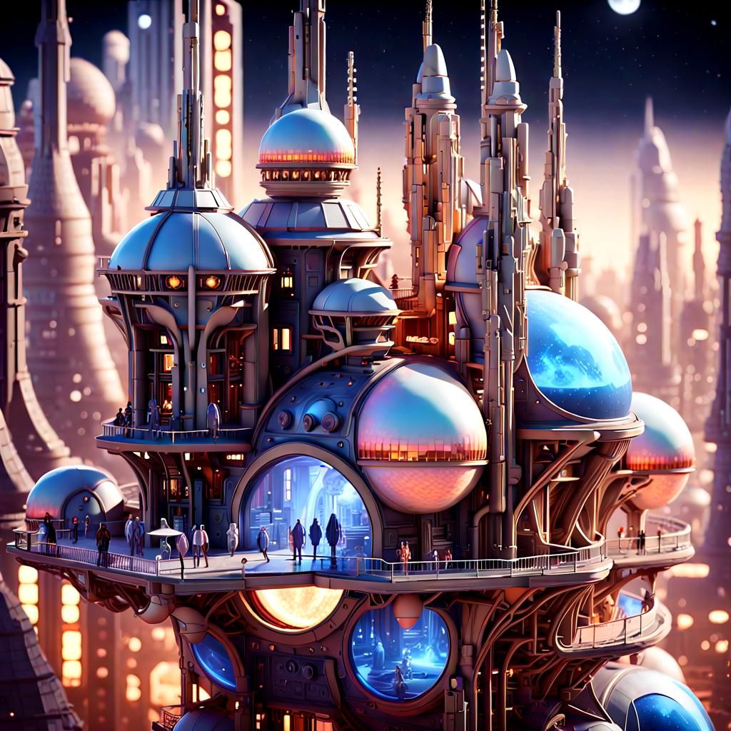 Futuristic Space City at Night in Sci-Fi Style